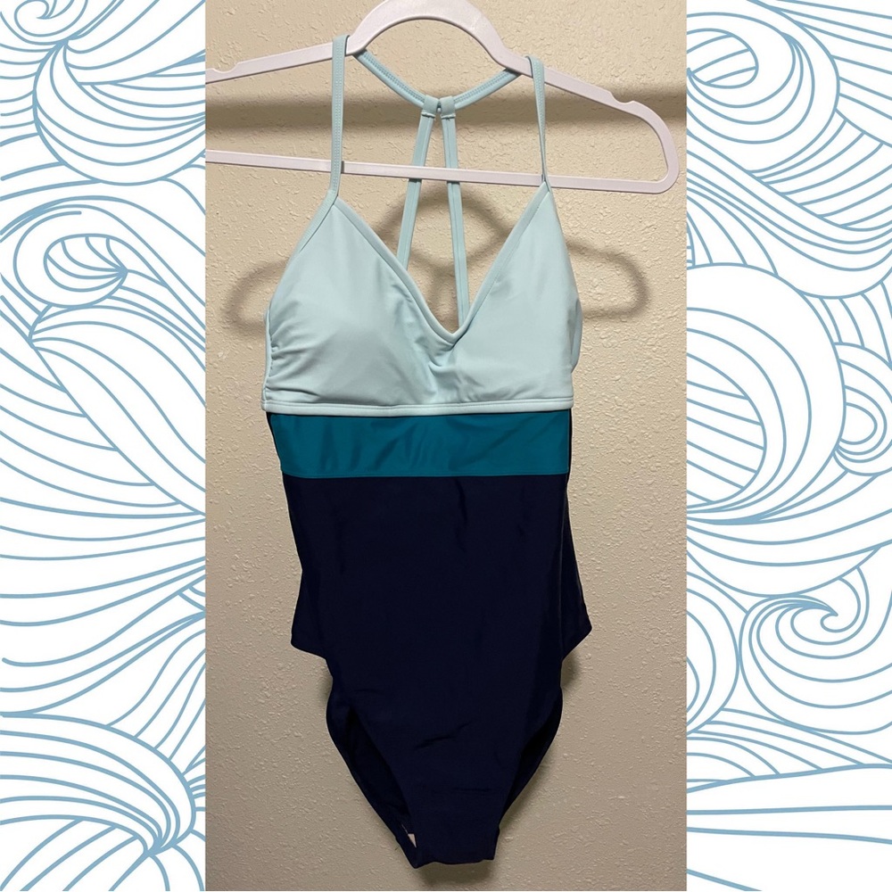 Kona Sol Blue and Navy One-piece Swimsuit